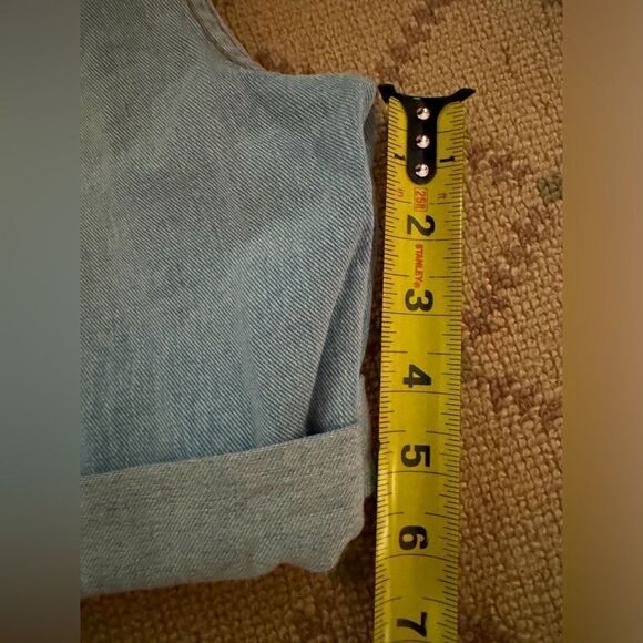 Free People distressed medium wash denim button fly cuffed shorts. 25 - Picture 9 of 12